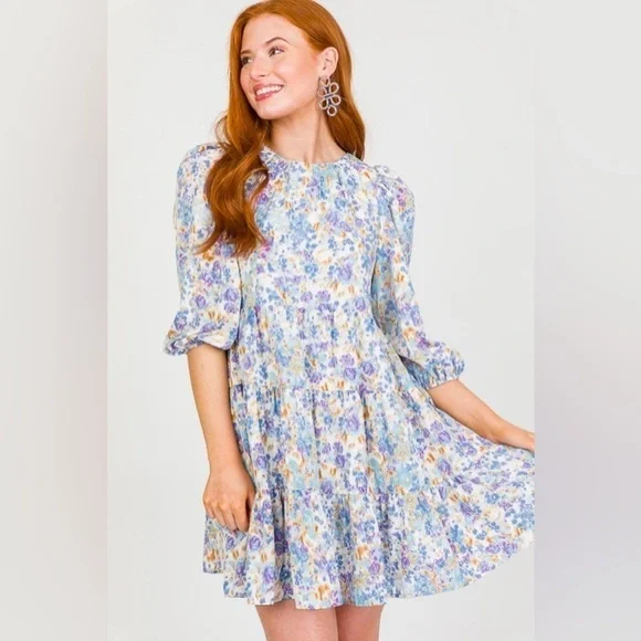 Floral 3/4 Sleeve Dress - Picture 3 of 4